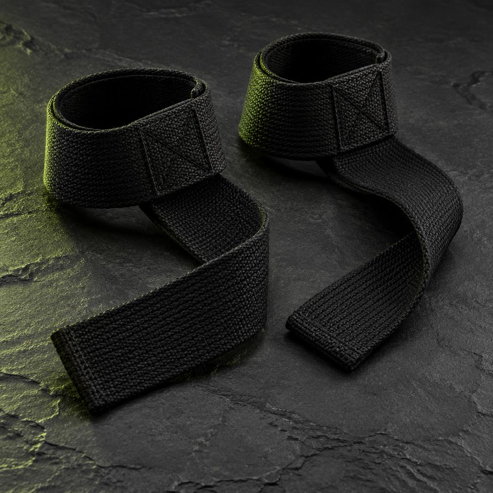 Pair of black cotton weightlifting straps